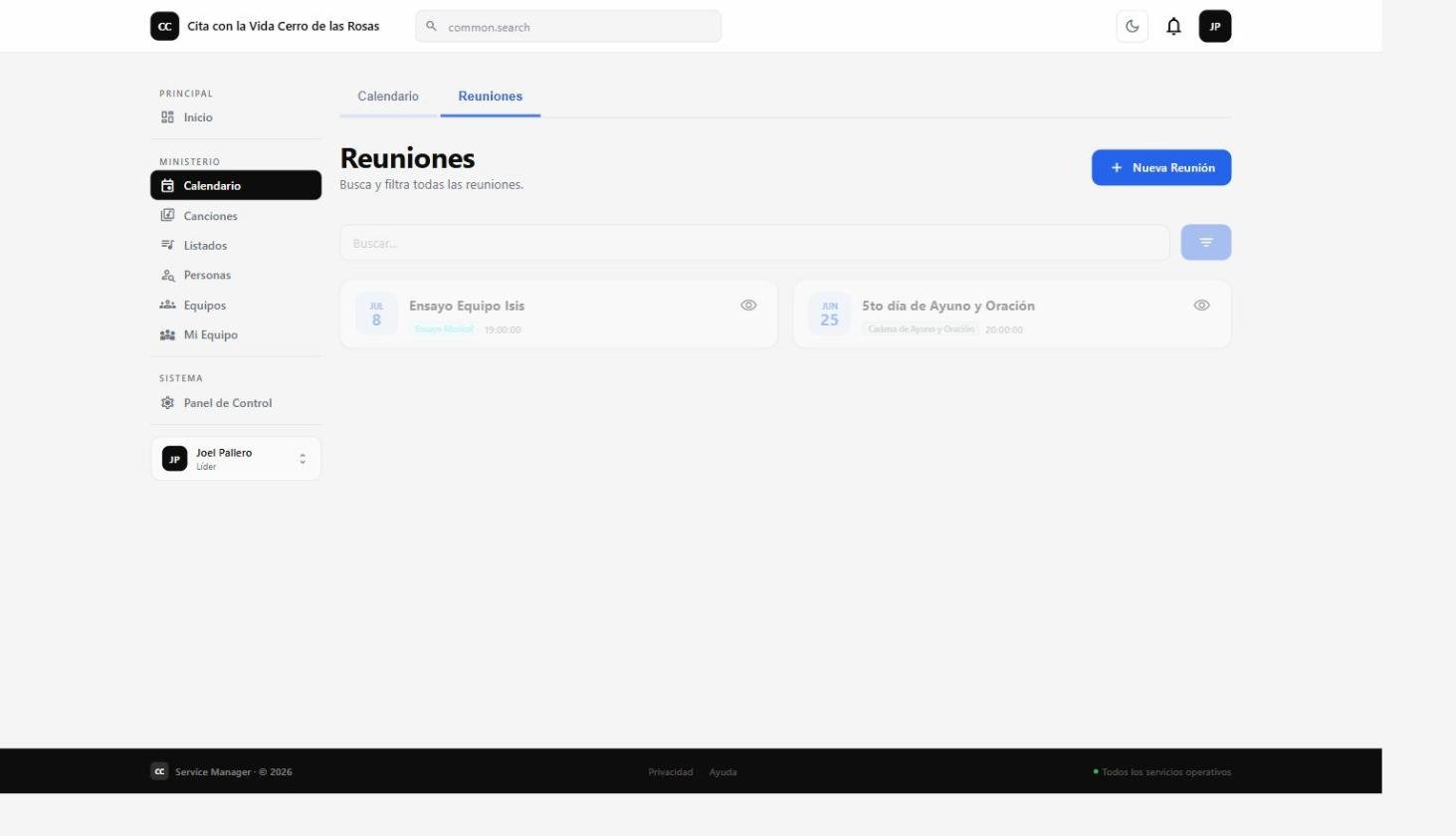 Listado de reuniones