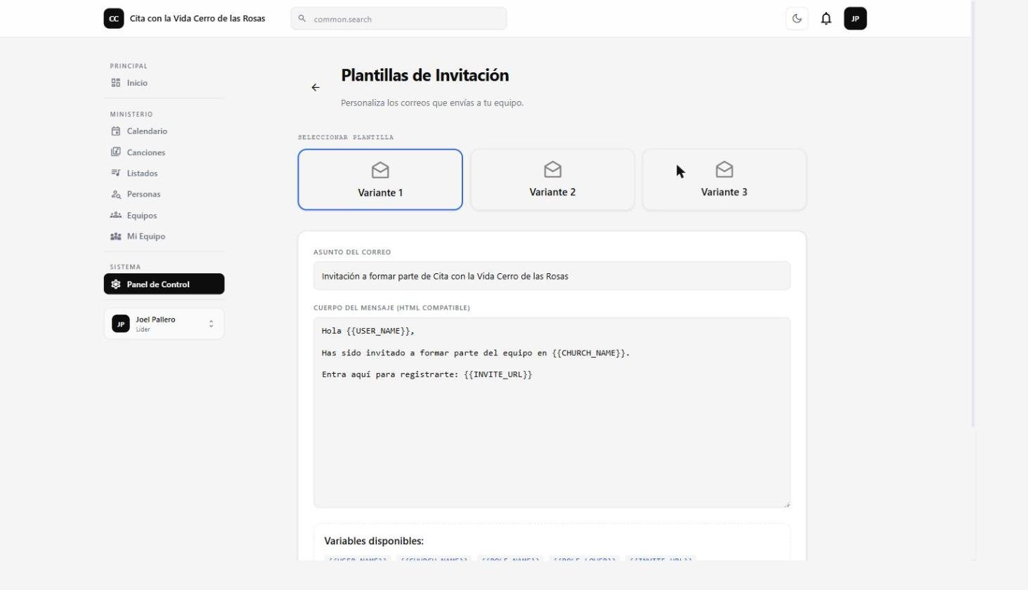 Editor de plantillas de invitación por correo